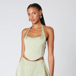 NIA ainse halter top. Sleek Sage Green Women's Crop Top